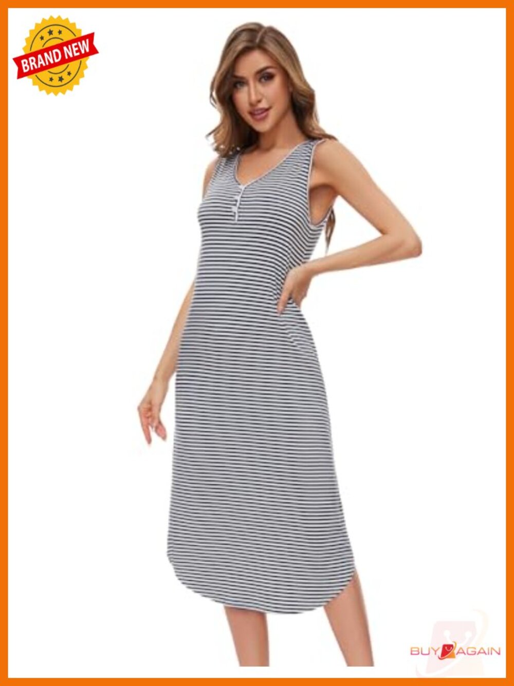 Bamboo Viscose Nightgown Sleeveless Button Front Sleepshirt